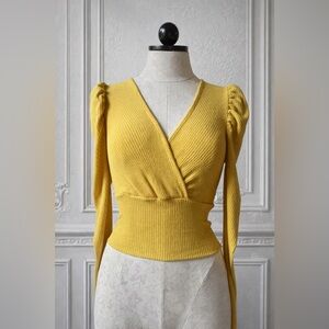 Charlotte Russe Yellow Ribbed Wrap Sweater